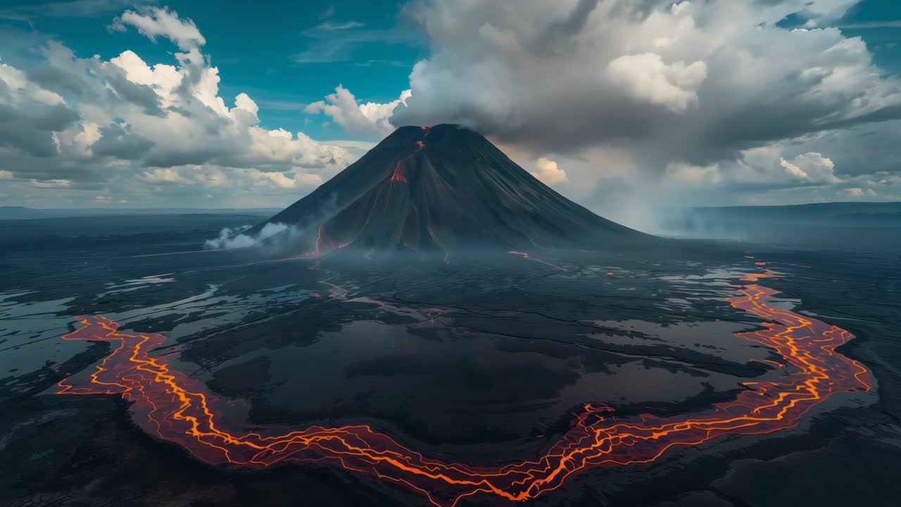 Eruzione vulcanica con flusso di lava