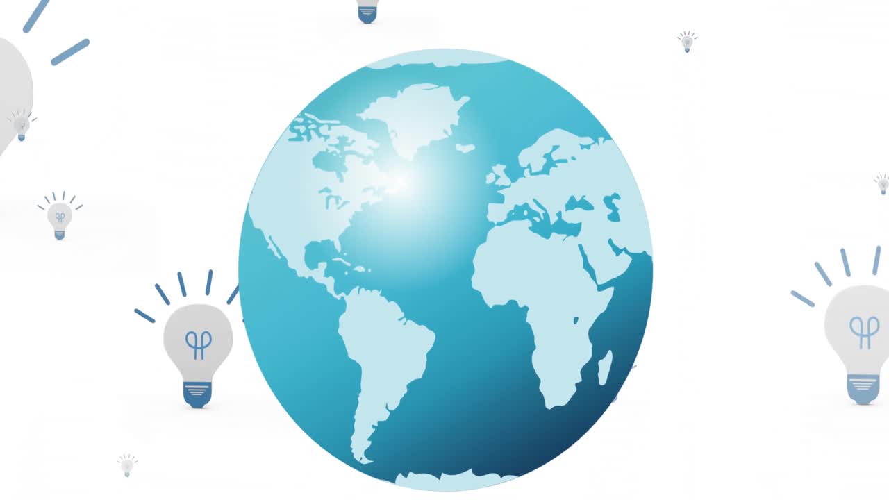색 배경 위에 지구를 가진 전구 아이콘의 애니메이션