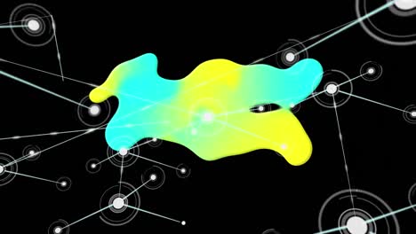 animation of green and yellow blob, over network of connections on black background