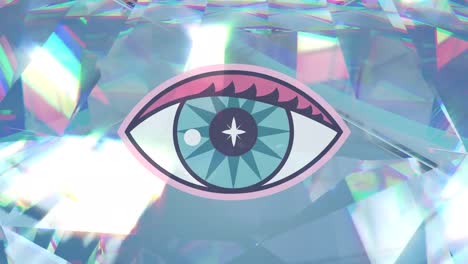 animation of eye icon over glowing crystals