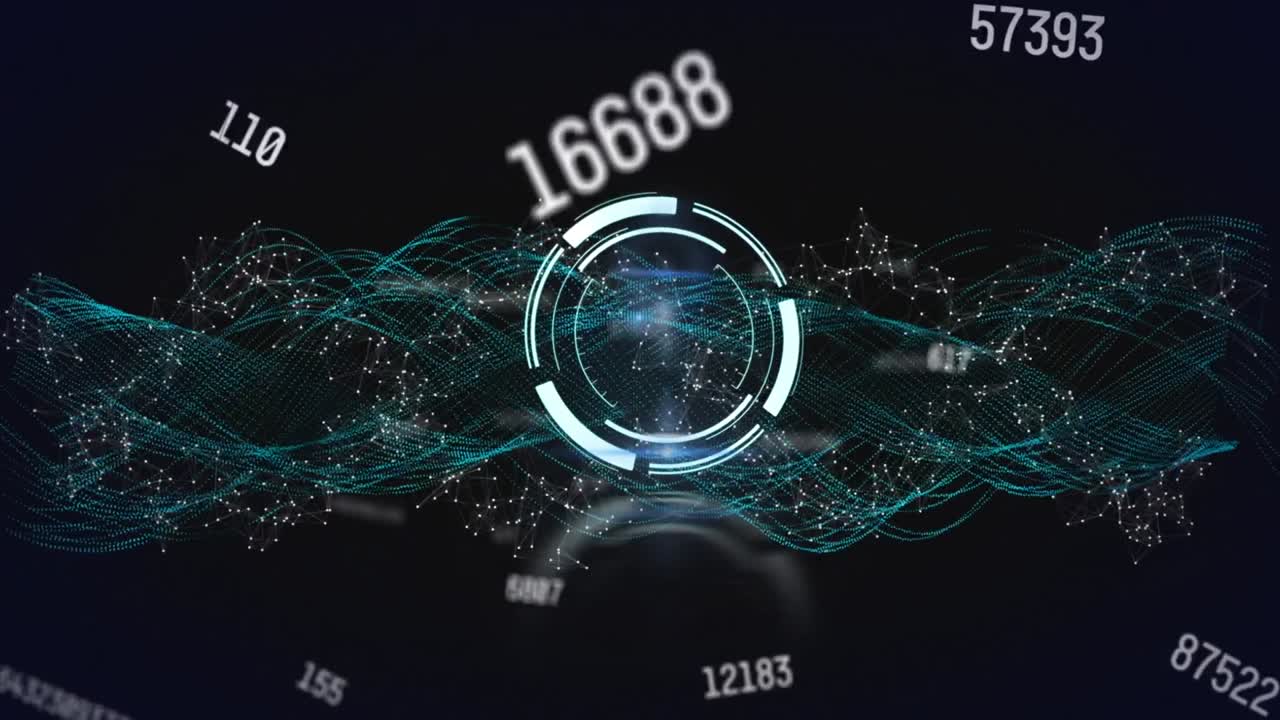 블랙 스페이스에 있는 숫자와 파동에 대한 처리 원의 애니메이션