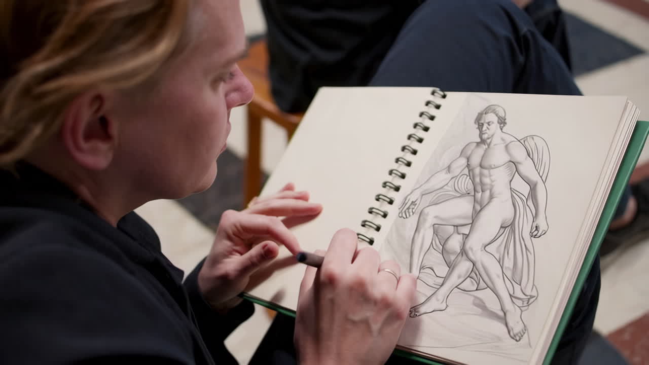 Art Students Studying in a Historical Building