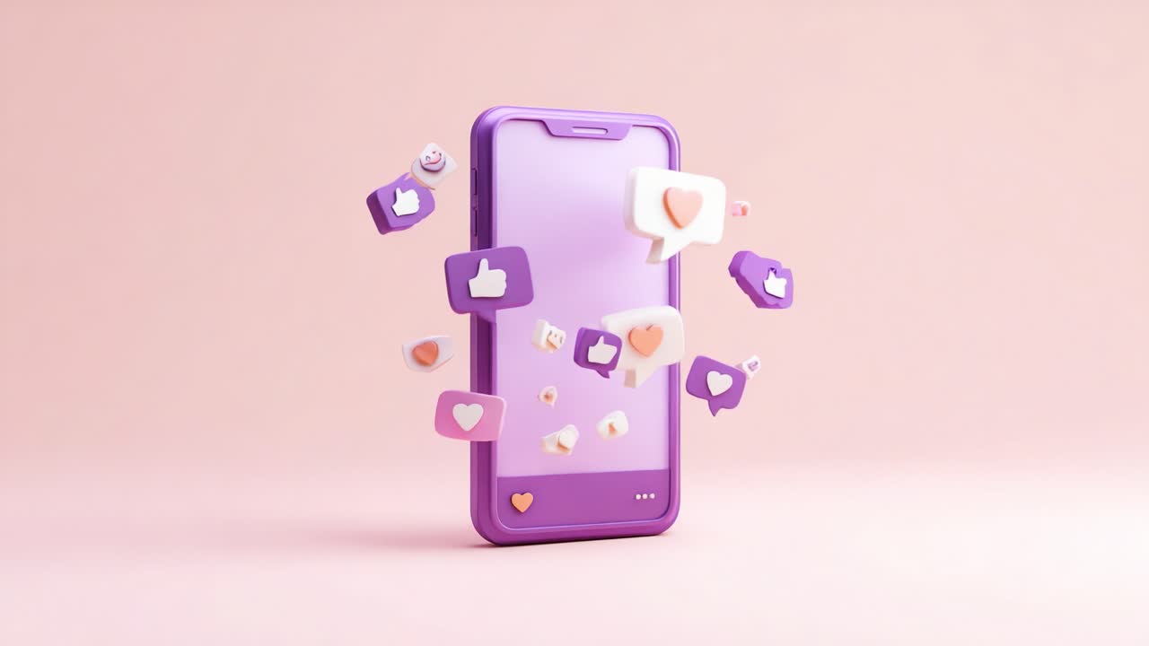 Engaging Social Media Interactions: A Vibrant Smartphone Surrounded by Colorful Reaction Icons, Showcasing Likes, Hearts, and Comments in a Playful Digital Landscape