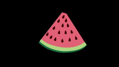 Eine-Scheibe-Wassermelone-Mit-Schwarzen-Samen,-Konzeptanimation-Mit-Alphakanal