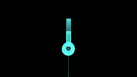 marco de alambre de auriculares azul aislado en un fondo negro. animación de bucle sin costuras giratoria en 3d