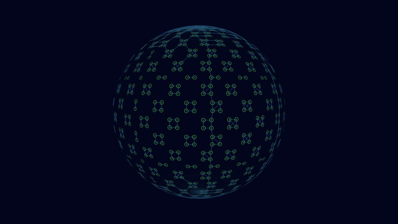 Futuristic neon sphere with small dots and lines in dark space 1