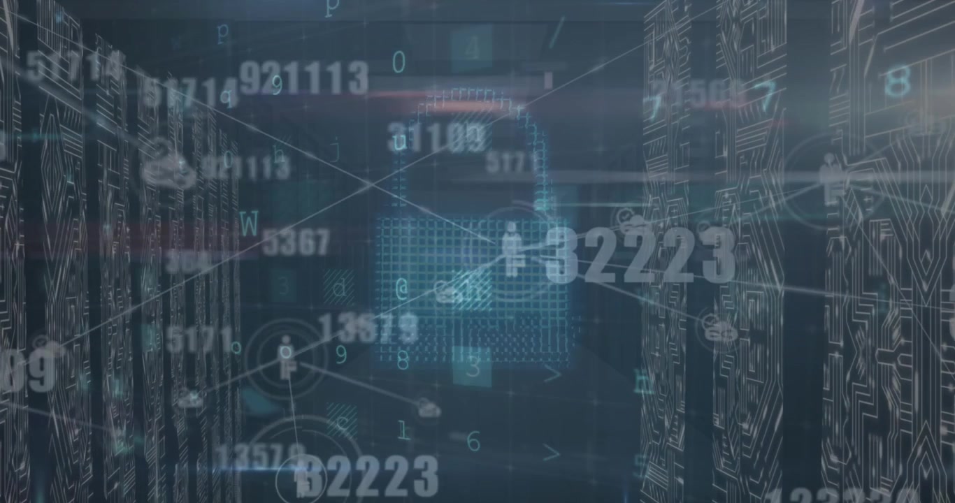 Animation af ikoner og databehandling over et computerprintkort