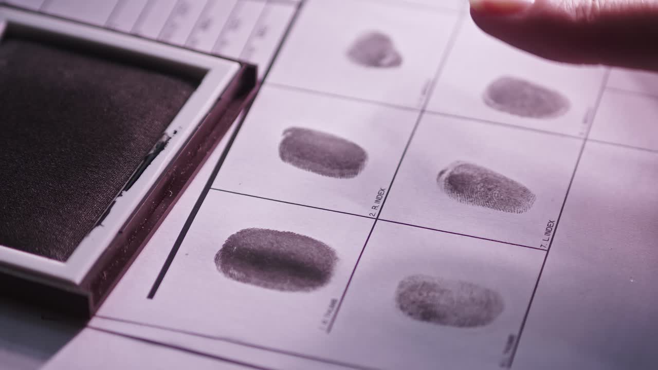 Person daubs ink fingerprint impressions onto identity card