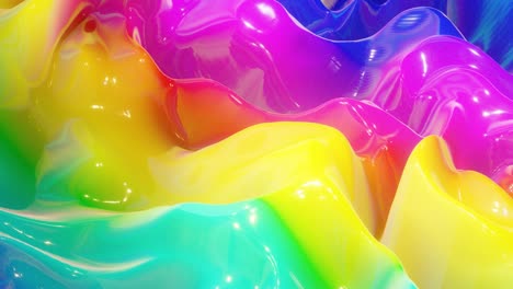 looped festive liquid bg in 4k. abstract wavy pattern on bright glossy surface, liquid gradient rainbow color, waves on paint fluid in smooth animation. glitters on viscous 3d liquid. creative backdro