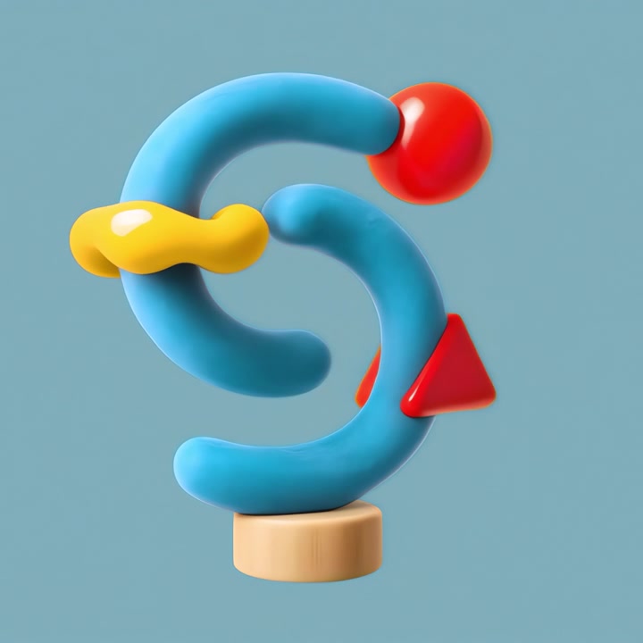 Abstract 3D Rotating Geometric Sculpture on Blue Background