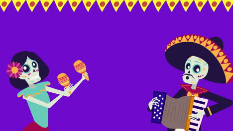 viva mexico animation with mariachi and catrina skulls characters