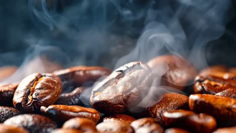 a pile of coffee beans with smoke coming out of them