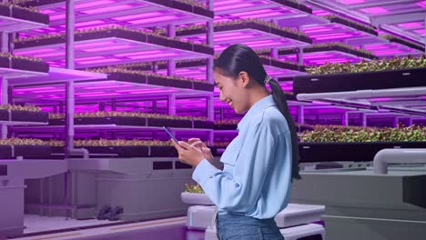 Woman working in a vertical farm
