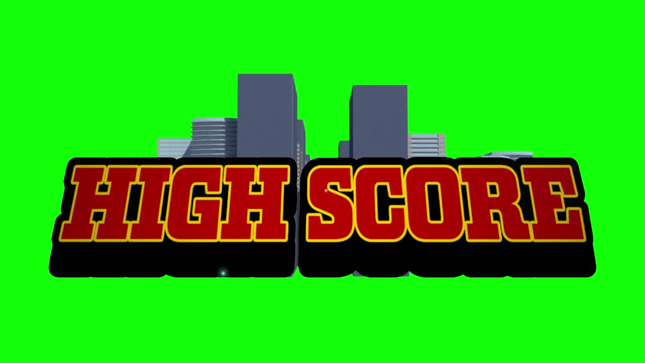 Animation of high score text over cityscape