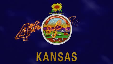 kansas flag background for 4th of july fire lettering, loop