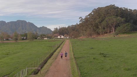 una foto tomada con un dron de una pareja haciendo jogging