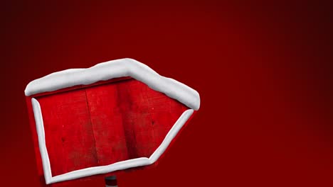 animación de un cartel de madera en blanco con espacio de copia sobre fondo rojo