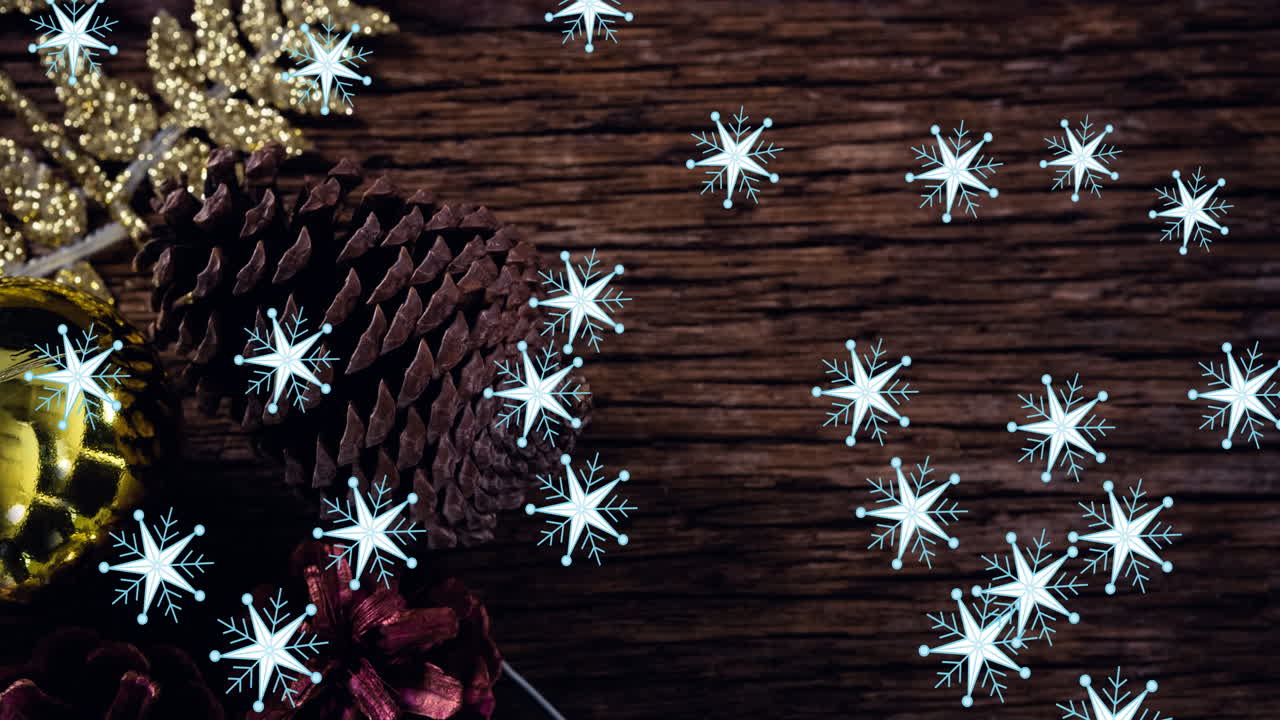 animación de la nieve cayendo sobre el cono de pino en navidad