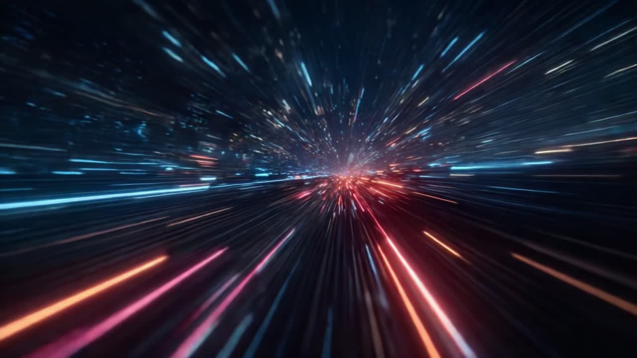 A Dazzling Journey Through Vibrant Light Trails: Capturing the Dynamic Essence of Speed in a Futuristic Urban Environment