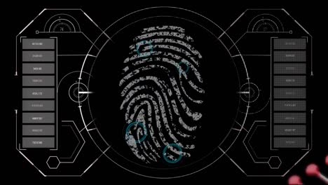 animation of data processing and fingerprint on black background