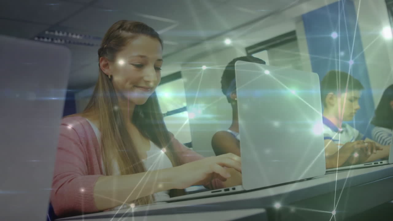 animación de la red de conexiones entre diversos escolares y maestras