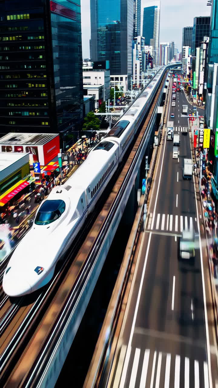 Shinkansen Bullet Train in Tokyo Cityscape