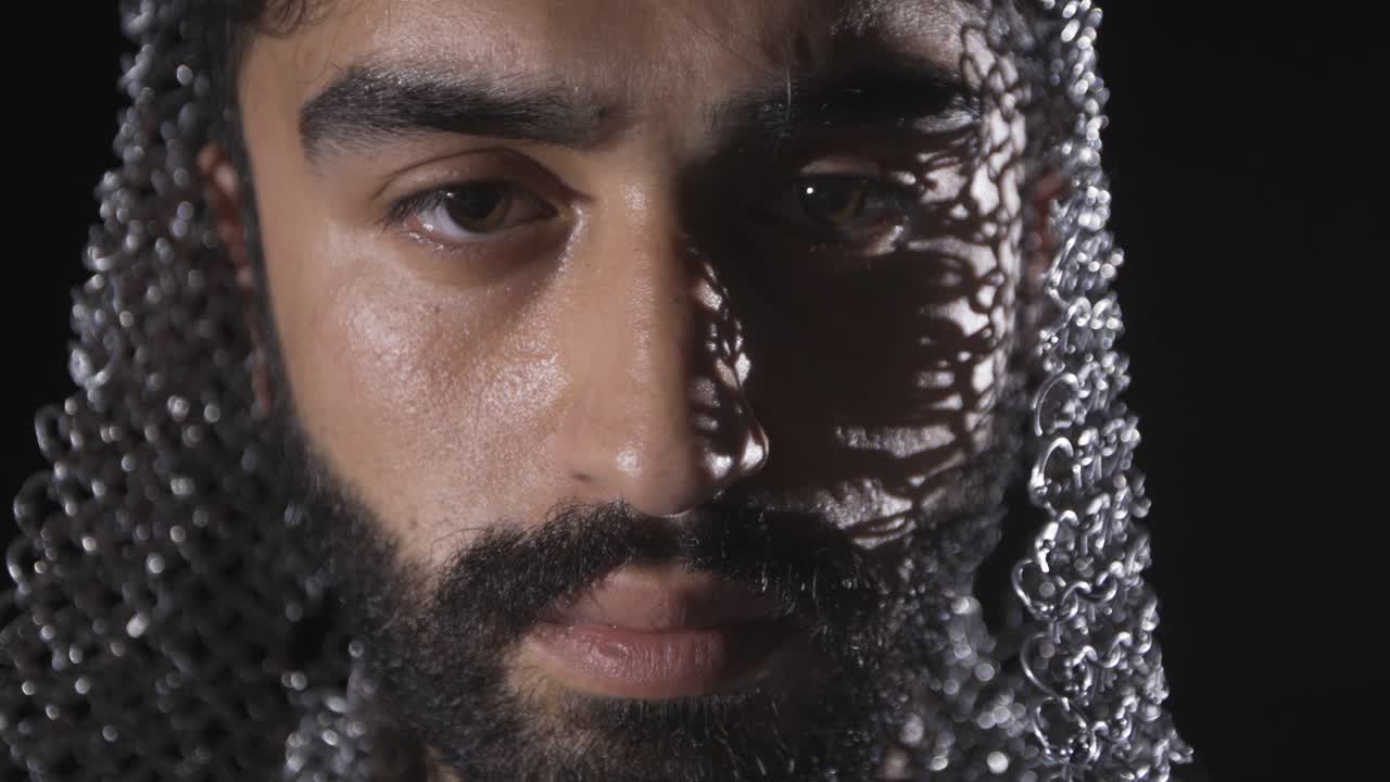 Armored Byzantine Warrior. Black background.