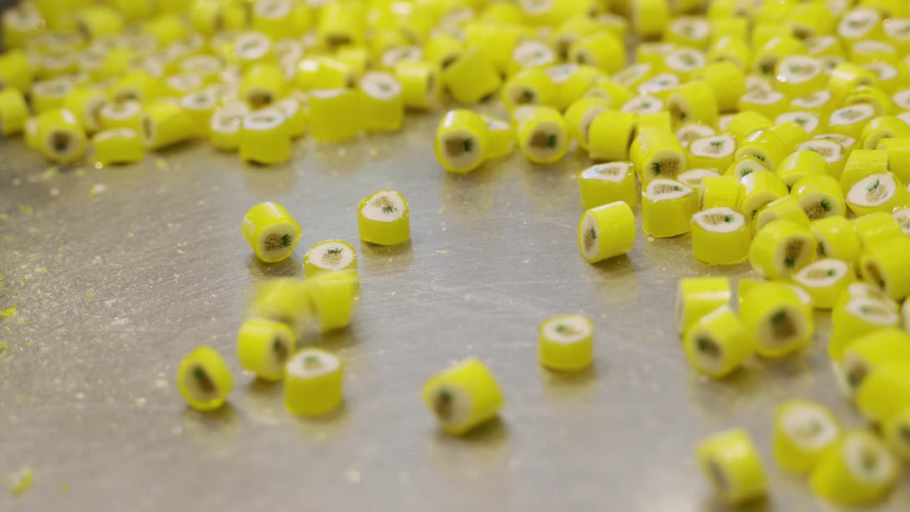 yellow caramel candy bouncing and flying around