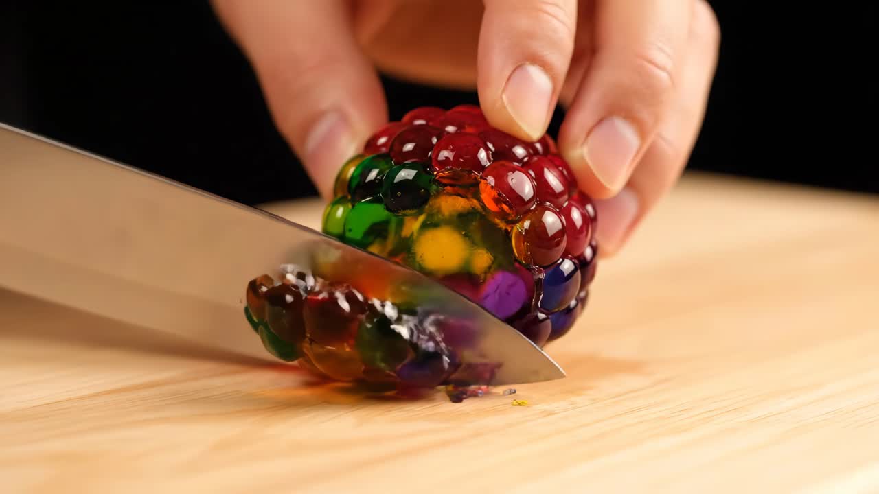 Cutting a Rainbow Jelly Sphere