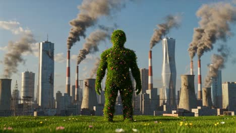 the urban landscape vividly illustrates the pressing issue of environmental impact, juxtaposing pollution with areas of vibrant greenery