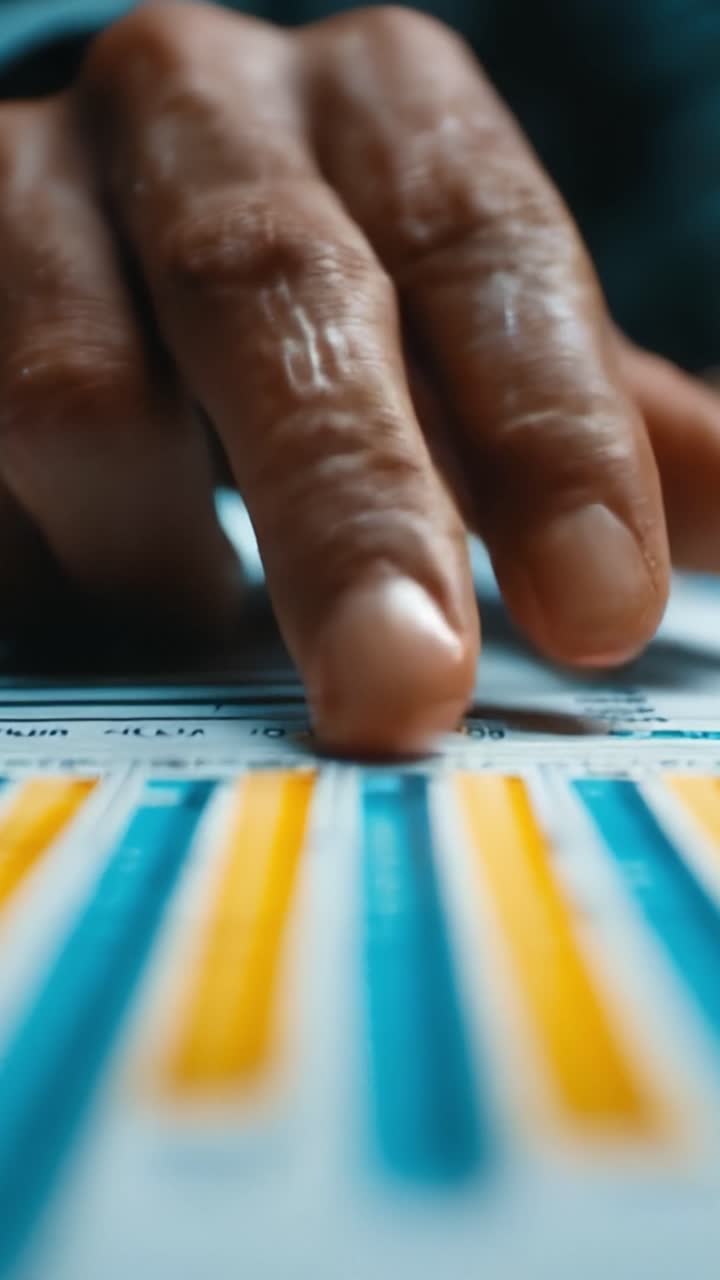 An In-Depth Look at Data Analysis: The Fascinating Interaction of a Hand Guiding Over Colorful Metrics and Statistics on a Modern Digital Interface