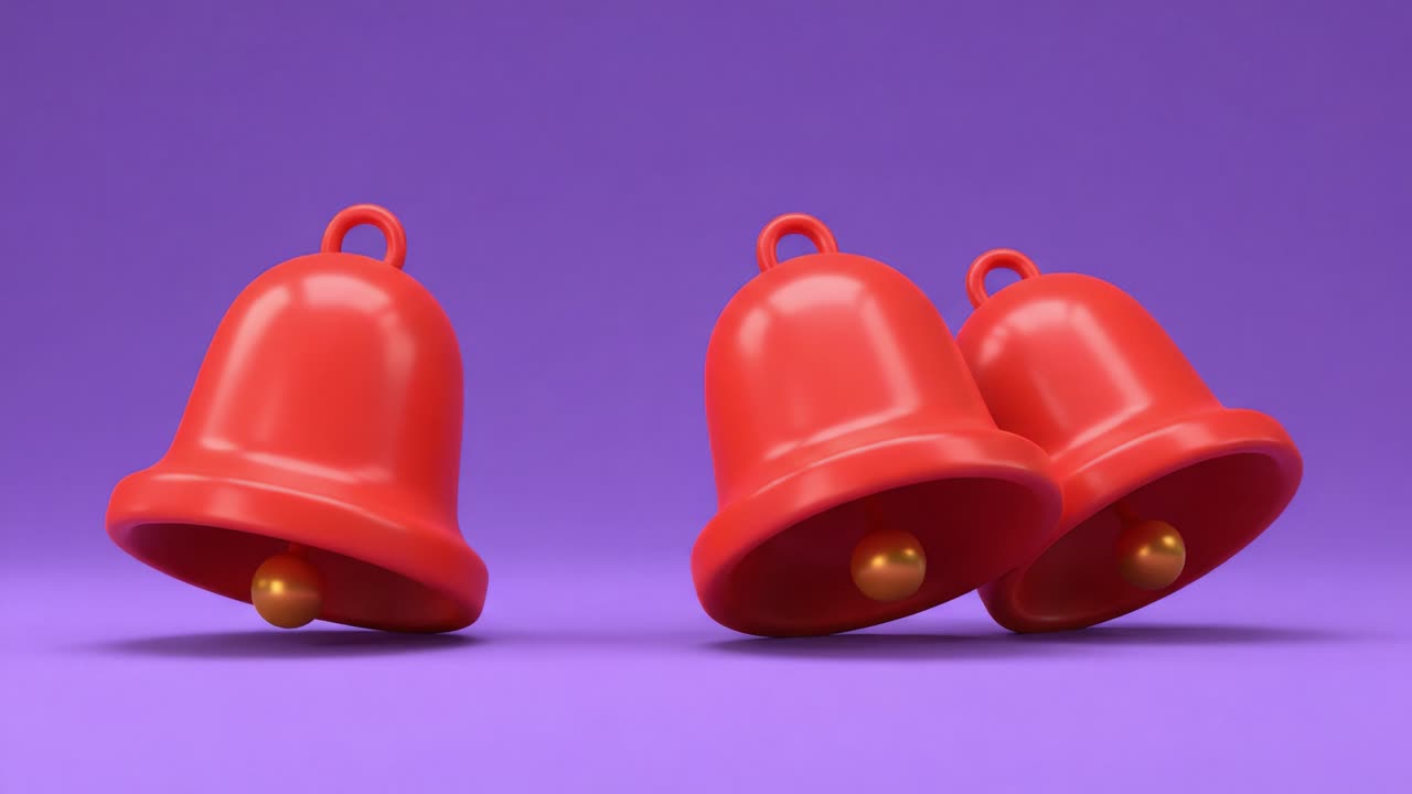 Bright Red Bells with Golden Clappers Set Against a Purple Background, Perfect for Holiday or Celebration Themes, Ideal for Festive Decorations and Cheerful Symbolism