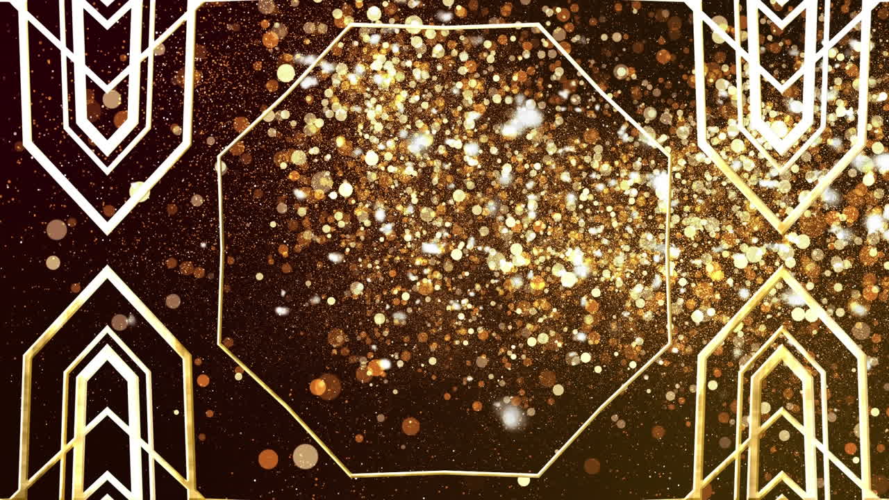 배경 에 있는 칼레이도스코프 모양 위 에 빛나는 금색 반점 들 의 애니메이션
