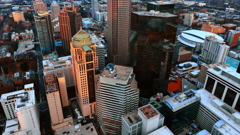 densely built downtown of modern chicago, illinois, usa. varied city architecture from drone footage