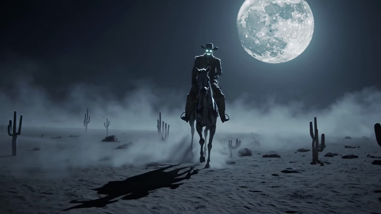Ghost Cowboy Riding at Night