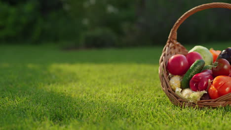 basket of fresh vegetables in a garden