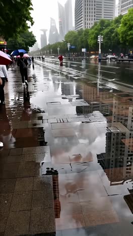 rainy city street reflections