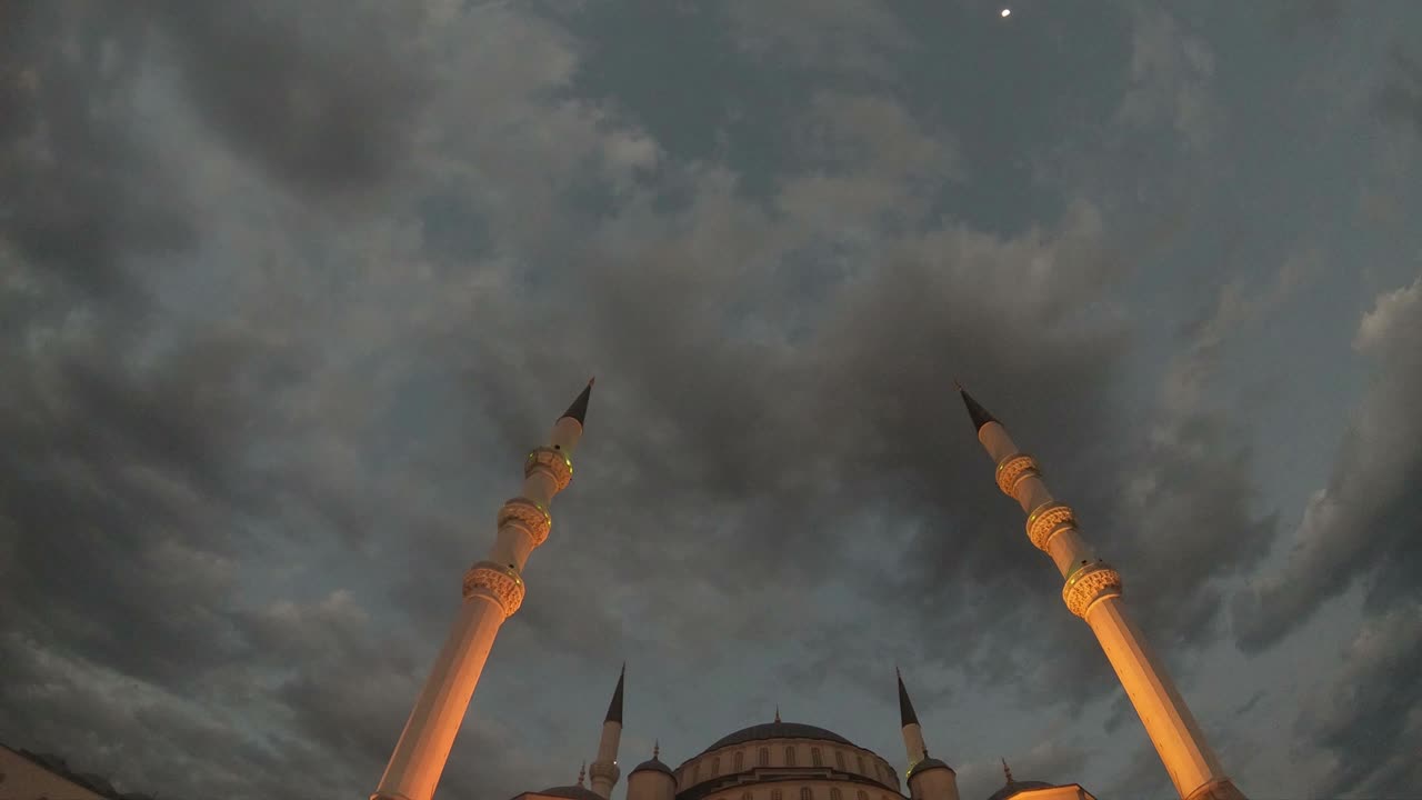 Kocatepe Mosque in Ankara, Time Lapse Video. mosque minaret sky and clouds