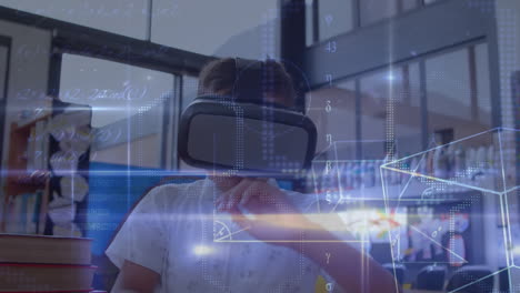 animación de ecuaciones sobre escolar que usa auriculares vr