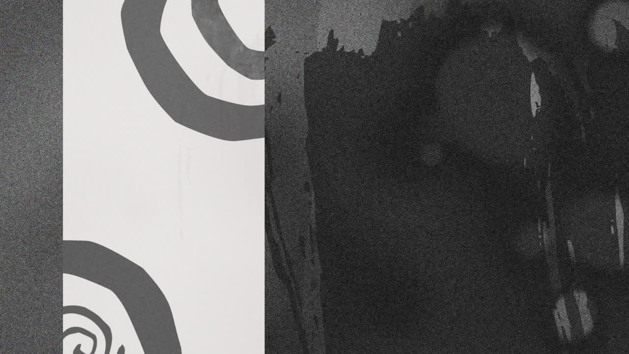 анимация органических серых кривых на вертикальной панели с мигающими царапинами на темно-сером фоне