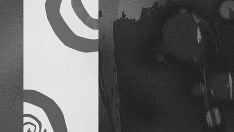 animación de curvas grises orgánicas en un panel vertical con arañazos parpadeantes en un fondo gris oscuro