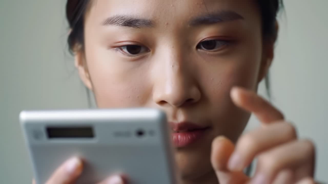 A Young Woman Engaged with Her Smartphone, Focusing on the Screen While Exploring the Digital World, Capturing Intimacy and Curiosity in Modern Communication