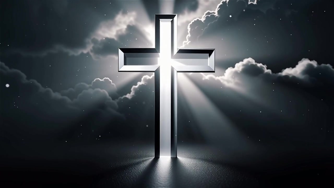Croce Cristiana Luce Celestiale Sfondo per il Culto.