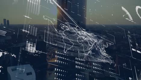 animation of data processing over cityscape
