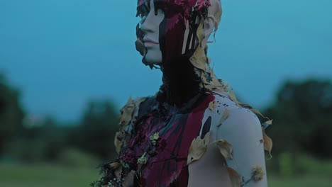 painted mannequin in nature