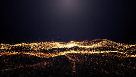 4k abstract rendered loop particles gold glitter on black background.