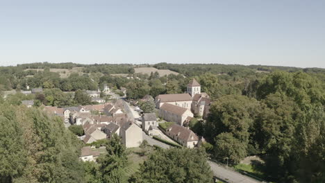 aerial drone point of view of the village of ruffec in indre, france