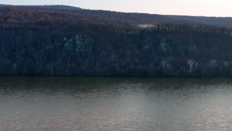 aerial of rock face along river