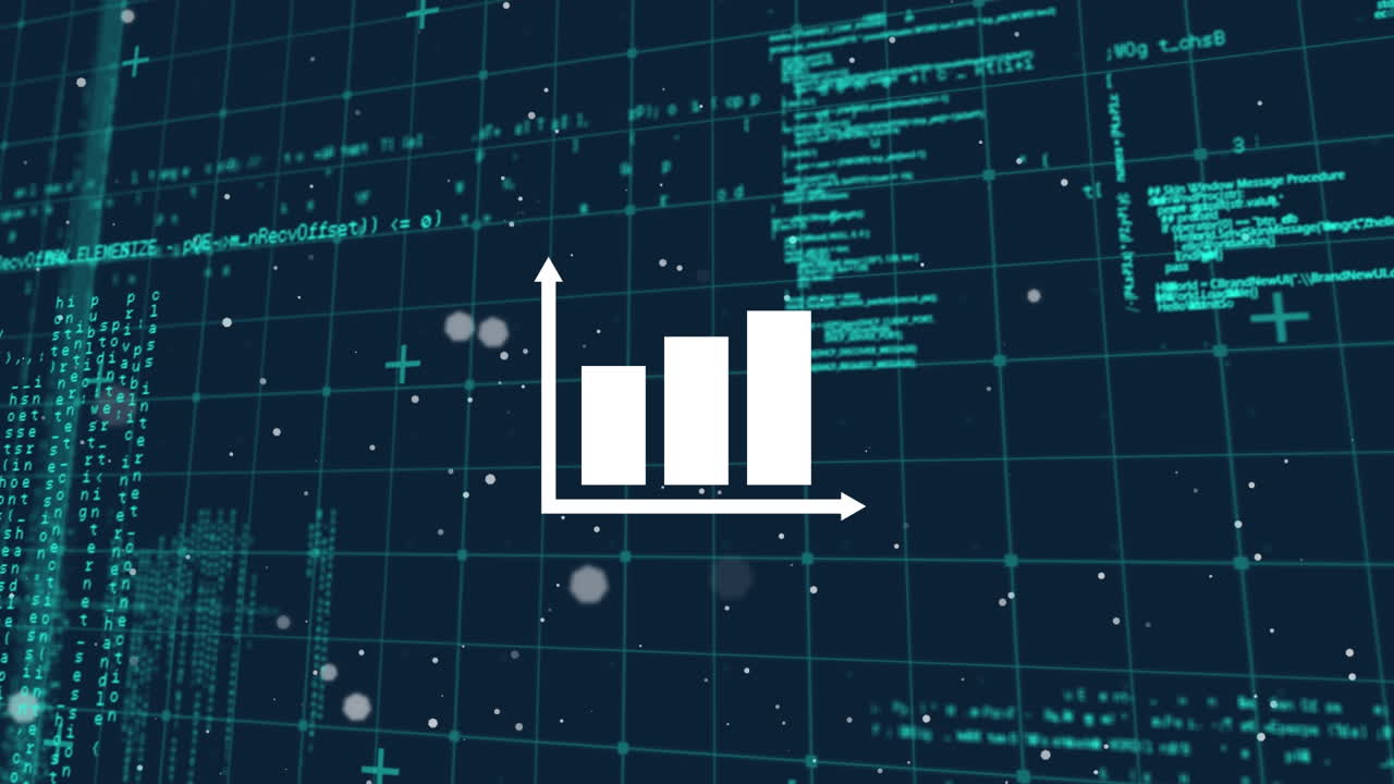 Animation of statistics and data processing on black background
