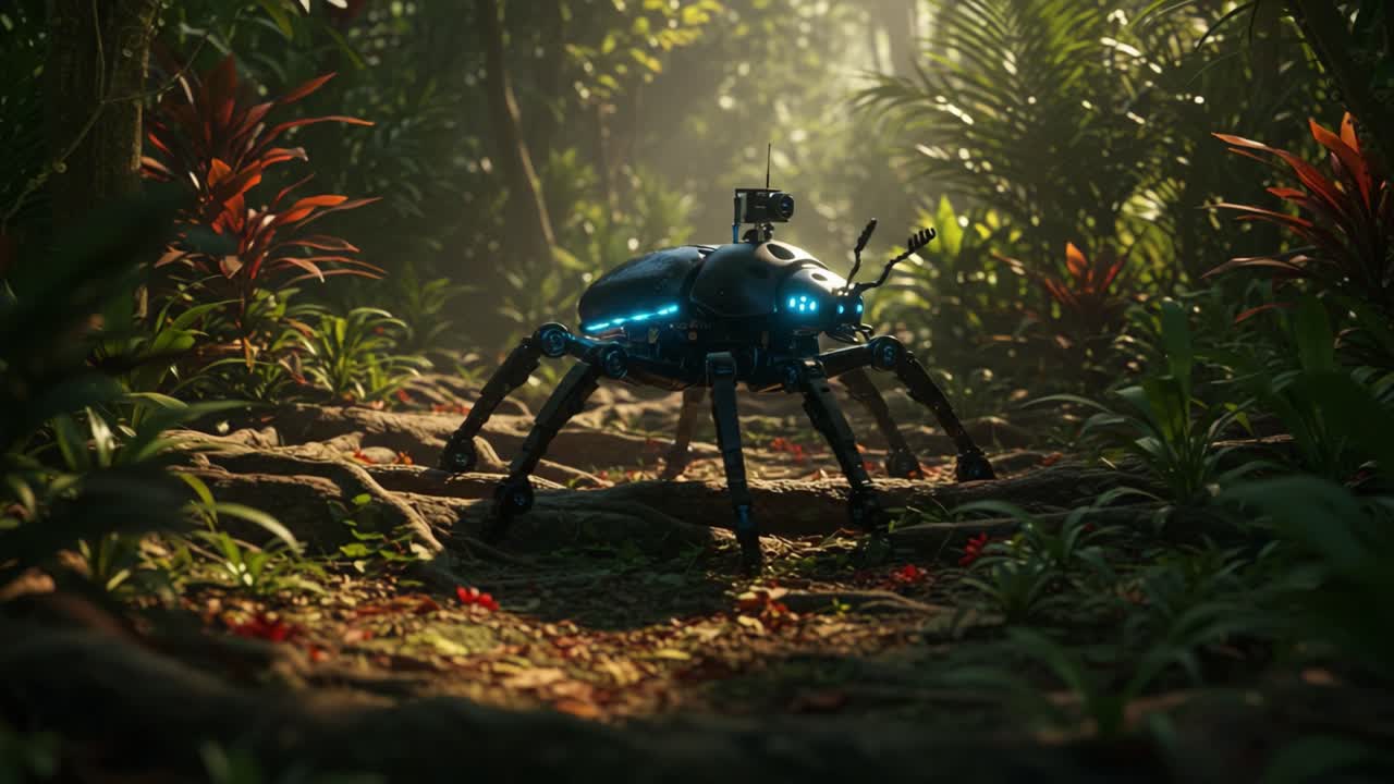 Esplorando la giungla lussureggiante con un ragno robotico avanzato: uno sguardo alla natura e alla tecnologia in armonia